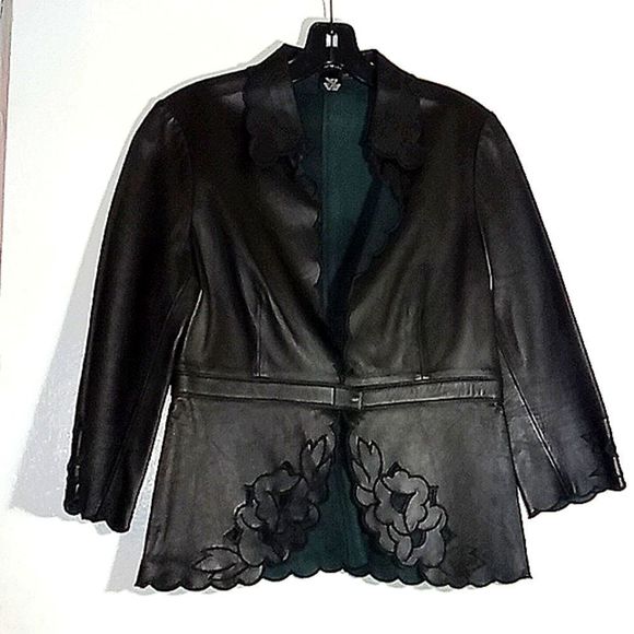THE WRIGHTS ITALIAN SOFT LEATHER JACKET WITH FLORAL LAZER CUT DETAILS - Picture 1 of 6